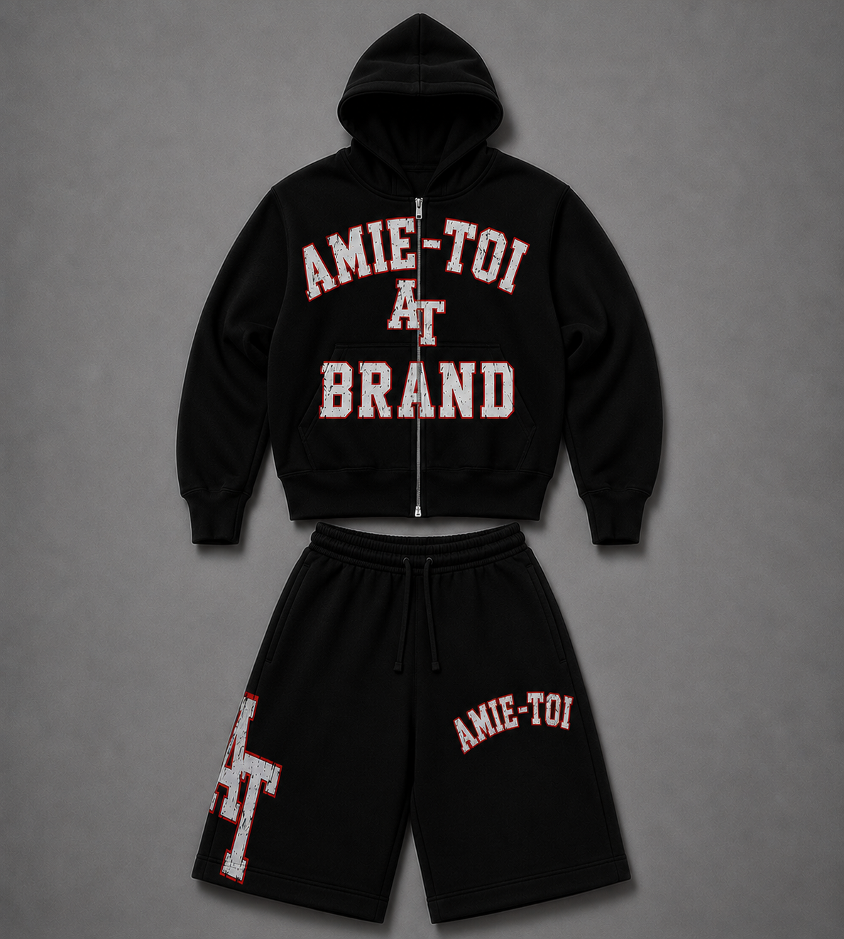 AMIE-TOI “AT BRAND” Hoodie & Jort Set – Black